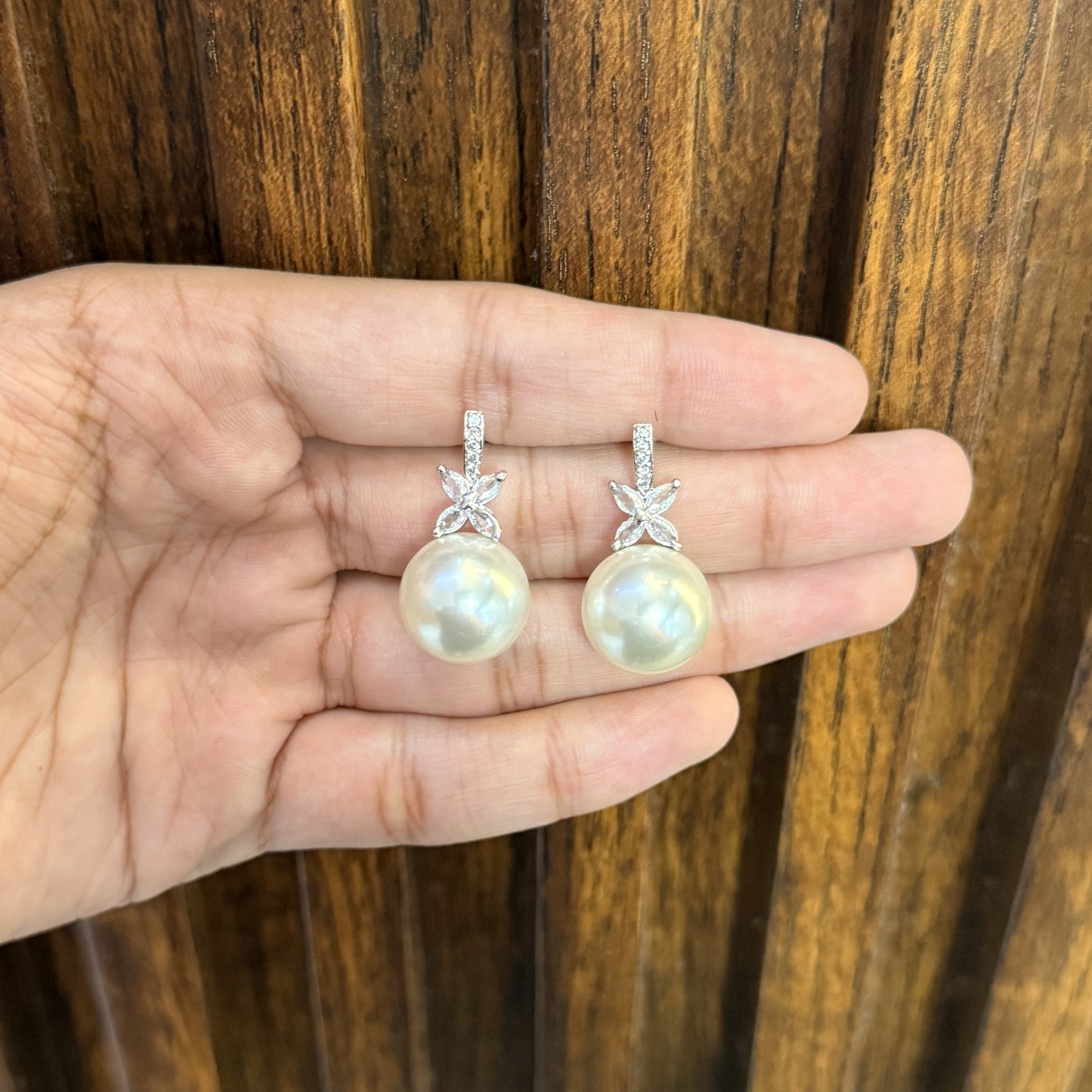 Classic Pearl Glow - AD(American Diamond) Earrings