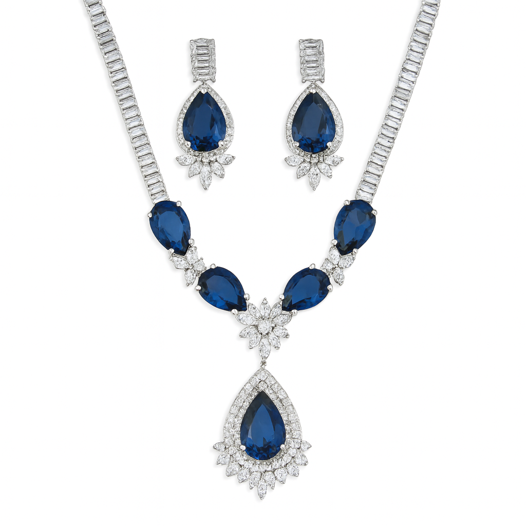 Eternal Royale AD Set Blue - Premium AD (American Diamond) Necklace Set