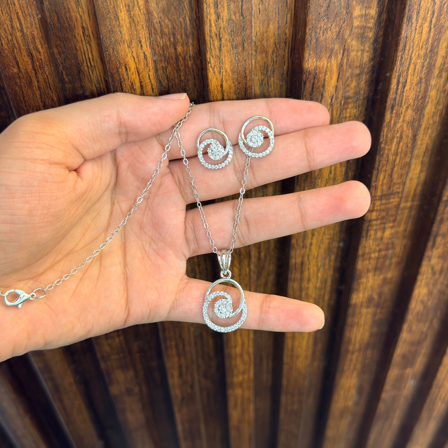 Starlight Spiral AD Pendant Set - Premium AD (American Diamond) Pendant Set