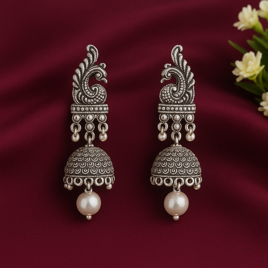 Royal Pearl - Premium Oxidised Jhumki