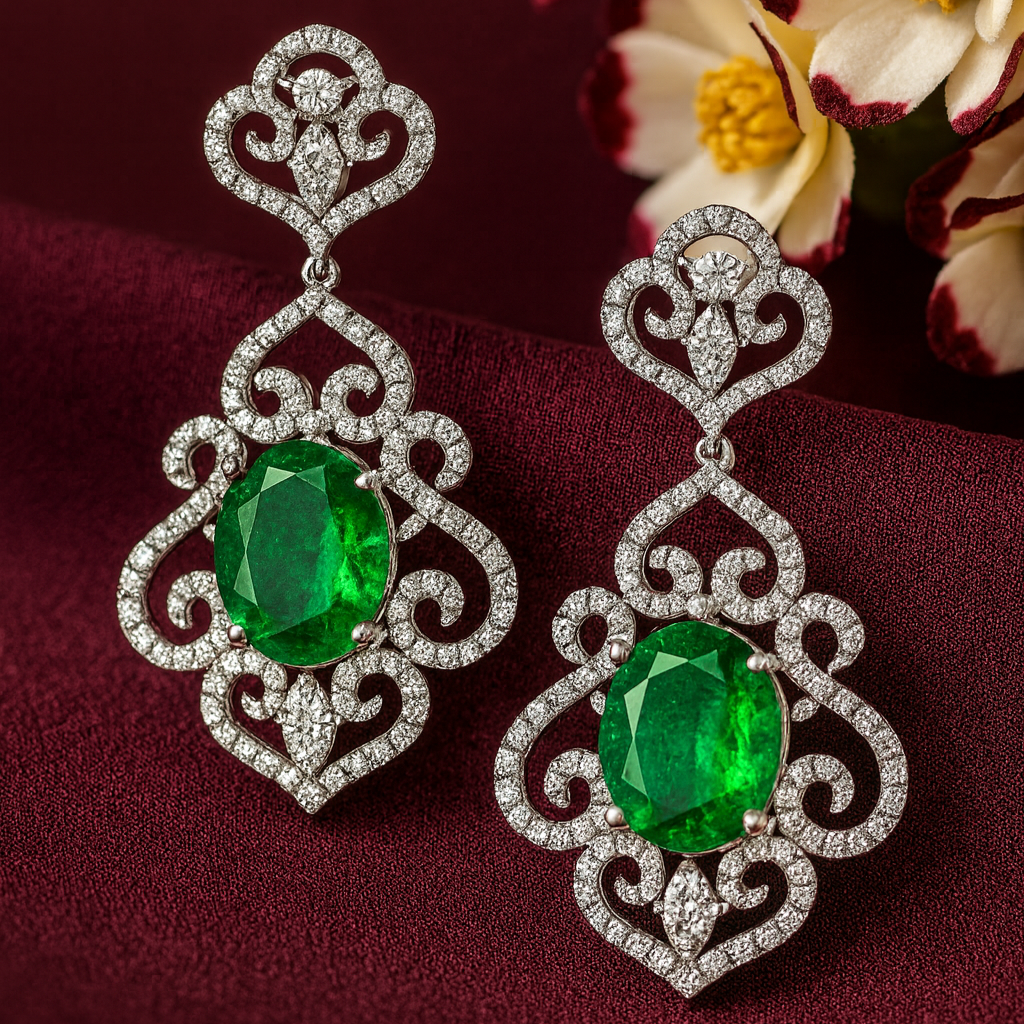 Royal Sapphire Green - AD (American Diamond) Earrings