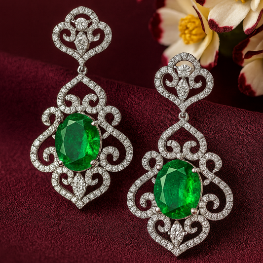Royal Sapphire Green - AD (American Diamond) Earrings