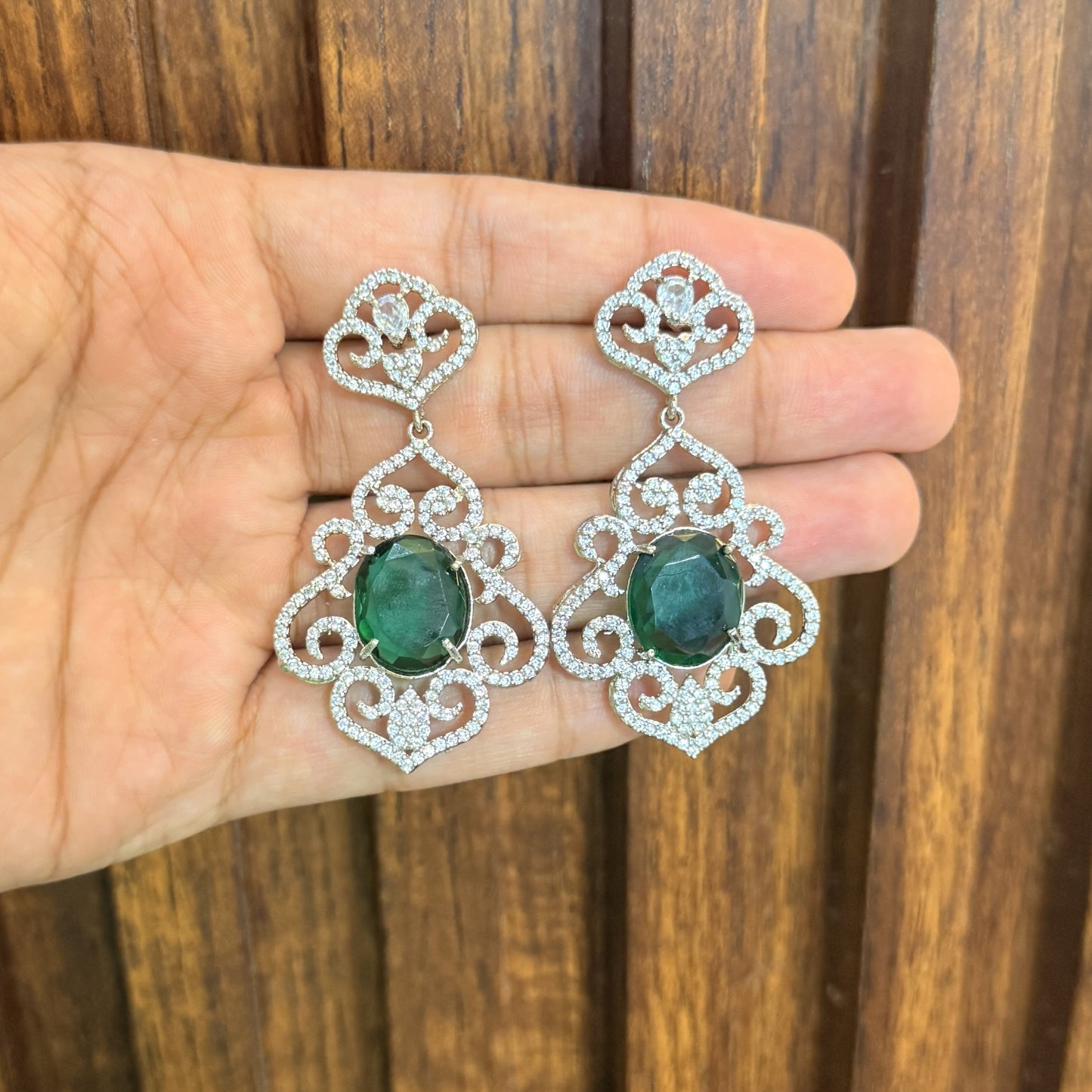 Royal Sapphire Green - AD (American Diamond) Earrings