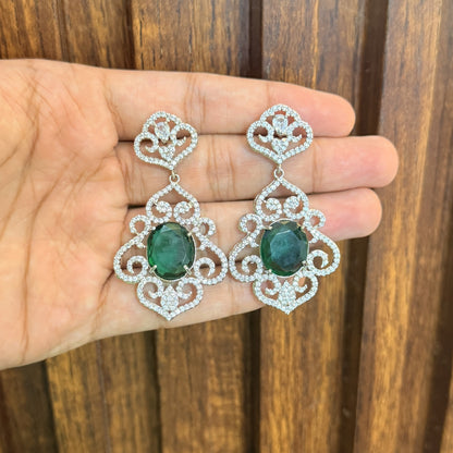 Royal Sapphire Green - AD (American Diamond) Earrings