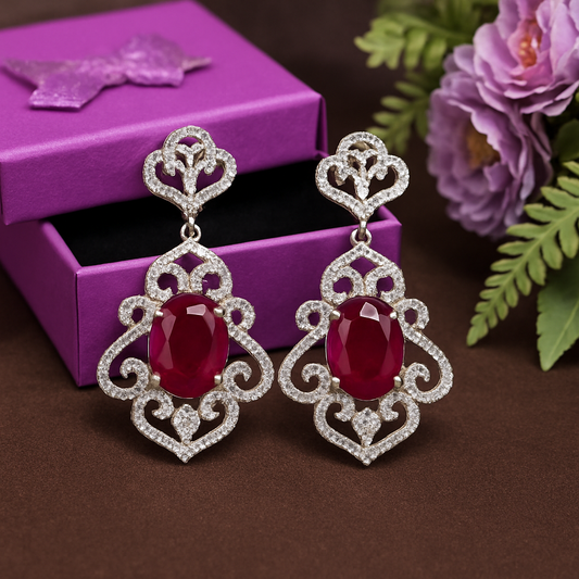 Royal Sapphire Red - AD (American Diamond) Earrings