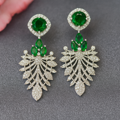 Enchanted Leaf Green - AD(American Diamond) Earrings