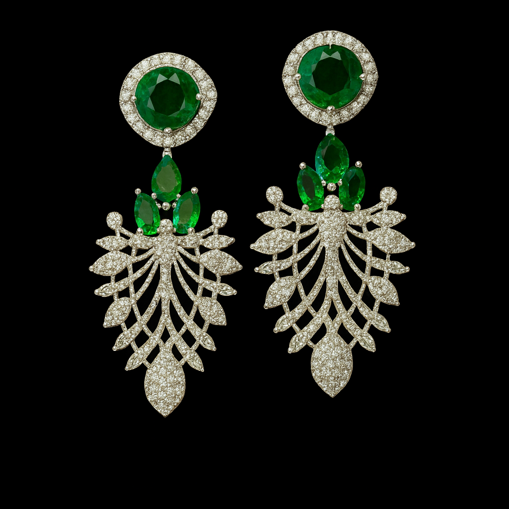 Enchanted Leaf Green - AD(American Diamond) Earrings