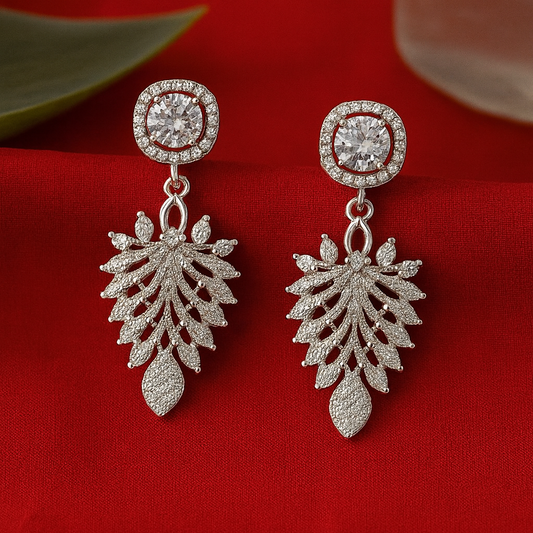 Enchanted Leaf White - AD(American Diamond) Earrings