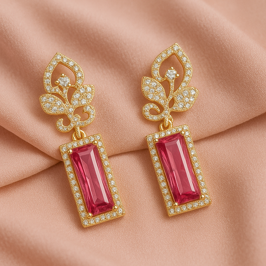 Eternal Bloom Red - AD(American Diamond) Earrings