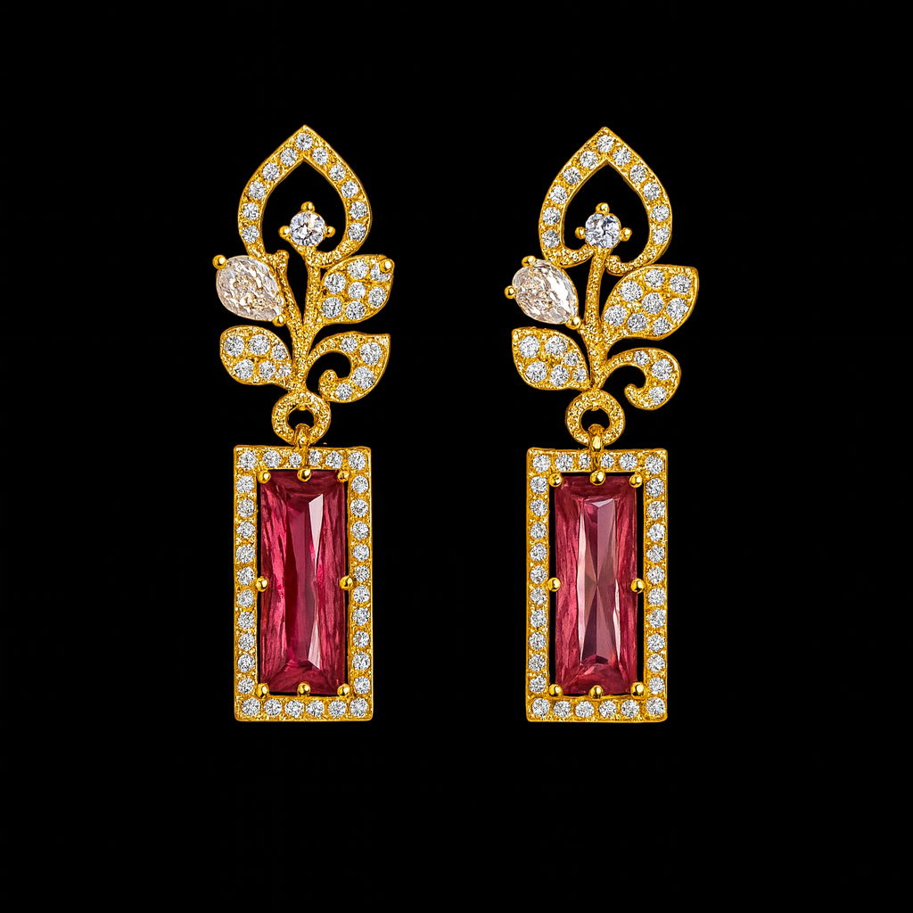 Eternal Bloom Red - AD(American Diamond) Earrings