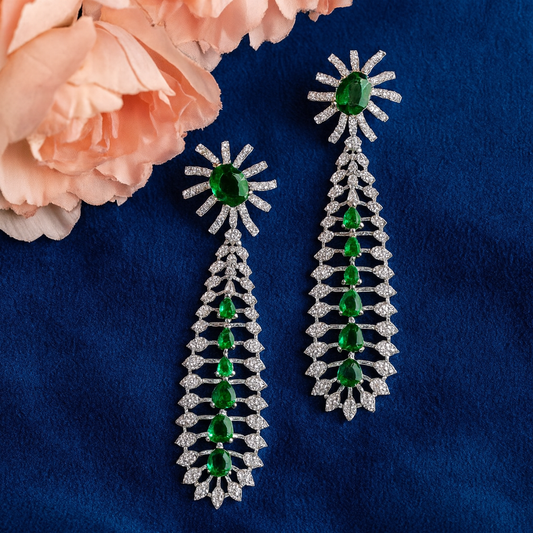 Radiant Cascade Green - AD(American Diamond) Earrings