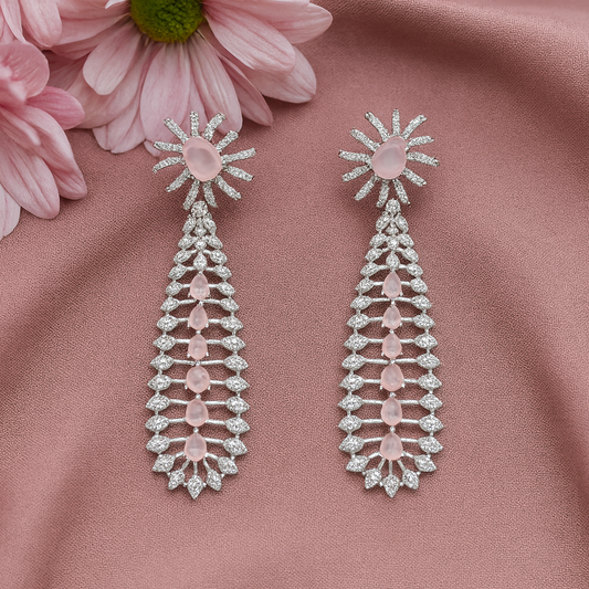 Radiant Cascade Pink - AD(American Diamond) Earrings