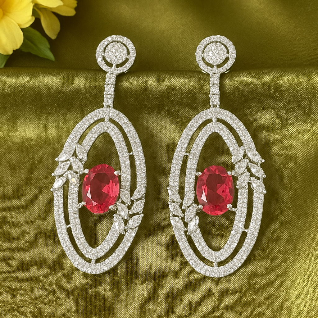 Classic Charm Red - AD (American Diamond) Earrings