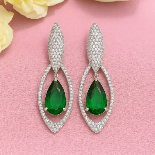 Eternal Teardrop Green - AD(American Diamond) Earrings