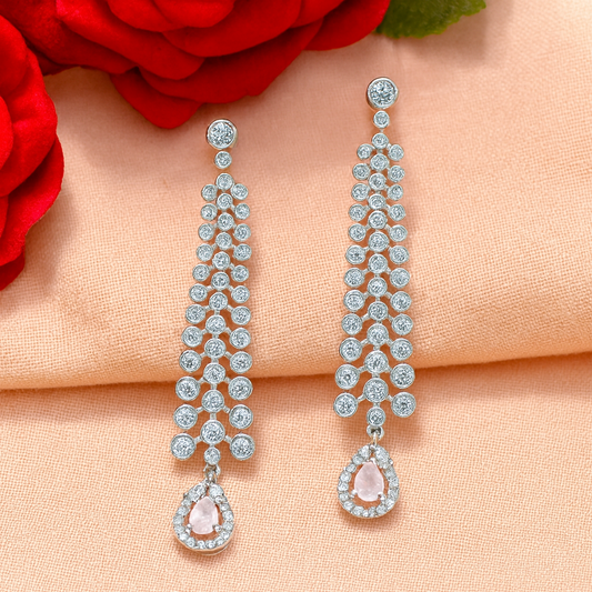 Shimmering Flow Pink - AD(American Diamond) Earrings