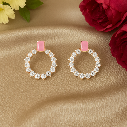 Graceful Halo Pink - AD(American Diamond) Earrings