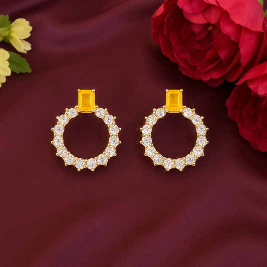 Graceful Halo Yellow - AD(American Diamond) Earrings