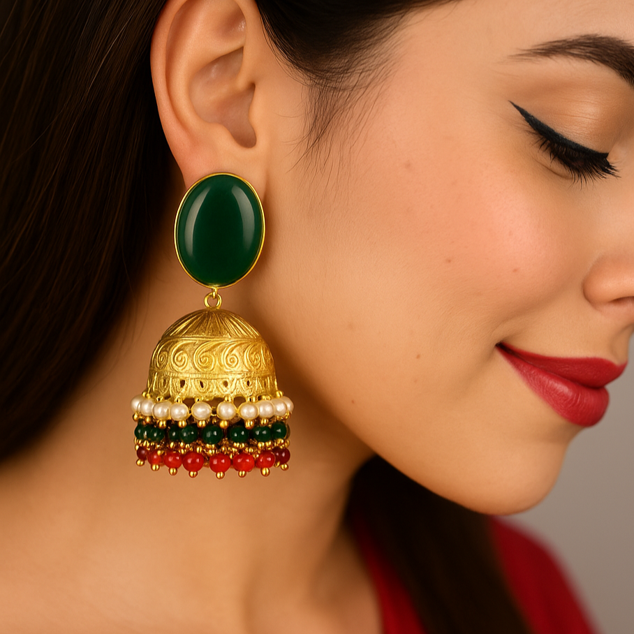 Festive Charm Green Jhumka - Premium Trending Jhumkas