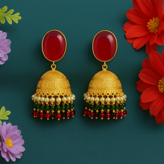 Festive Charm Red Jhumka - Premium Trending Jhumkas
