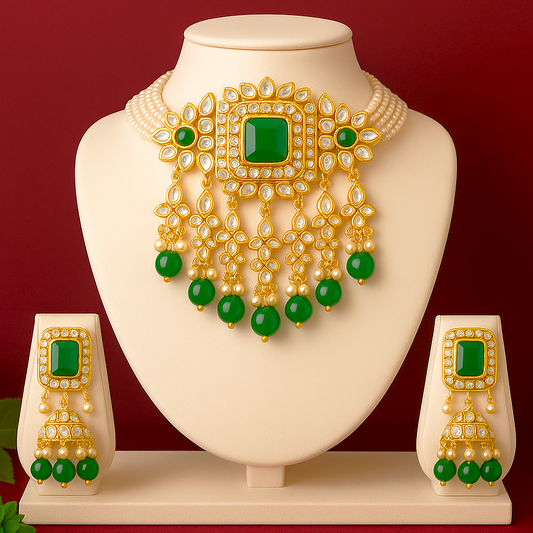 Empress of Emeralds Green Shining Kundan Chokar Set