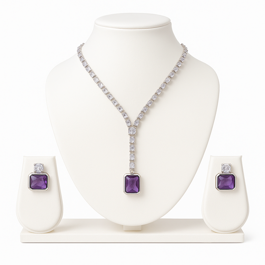 Veloura AD Set Purple - Premium AD (American Diamond) Necklace Set