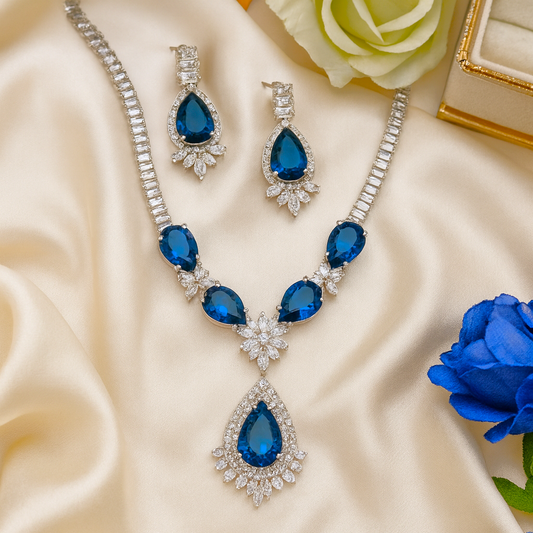 Eternal Royale AD Set Blue - Premium AD (American Diamond) Necklace Set