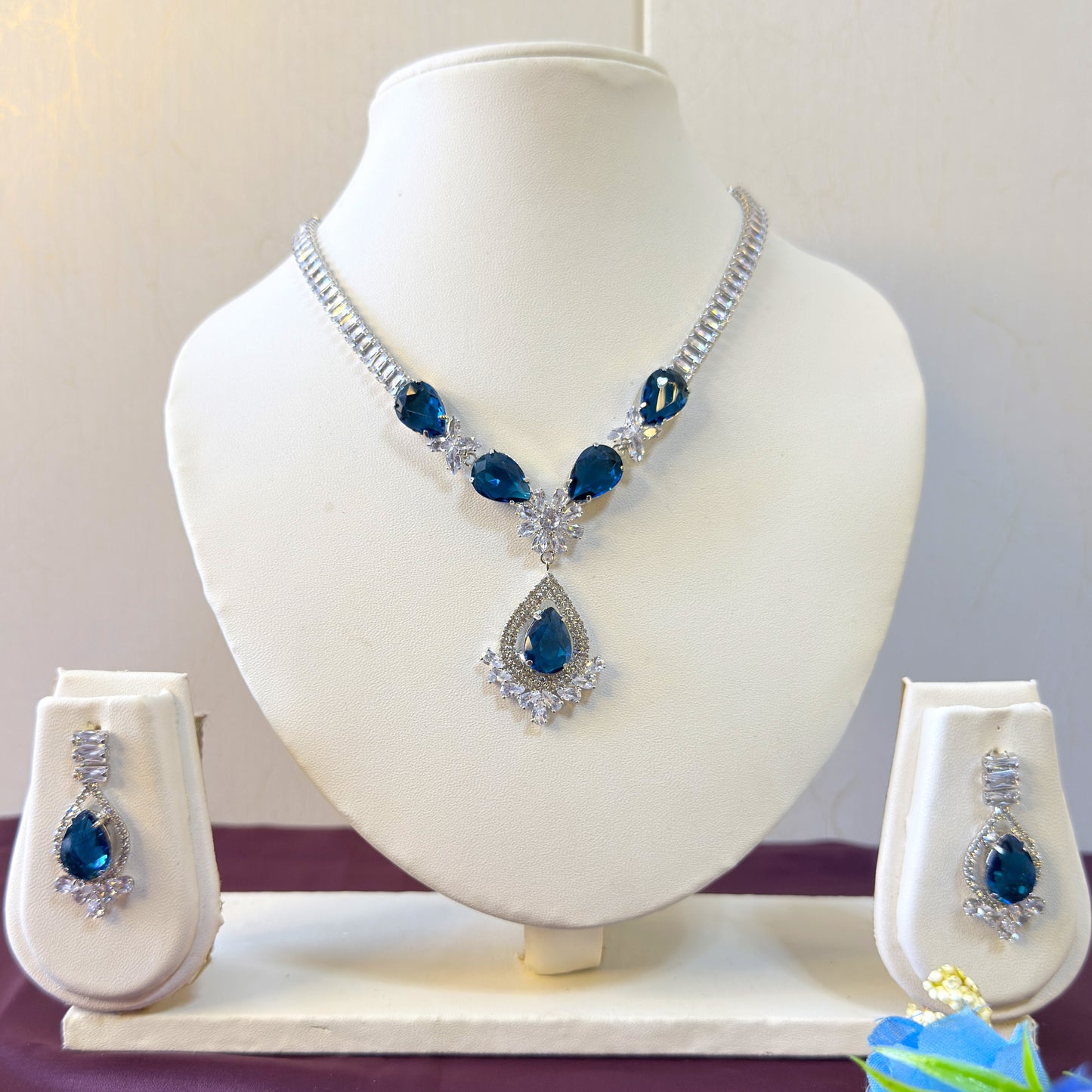 Eternal Royale AD Set Blue - Premium AD (American Diamond) Necklace Set
