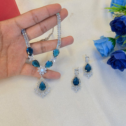 Eternal Royale AD Set Blue - Premium AD (American Diamond) Necklace Set