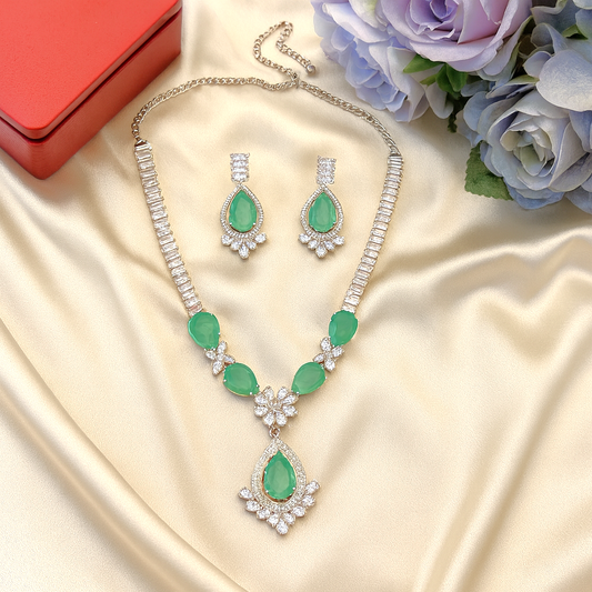 Eternal Royale AD Set Green - Premium AD (American Diamond) Necklace Set