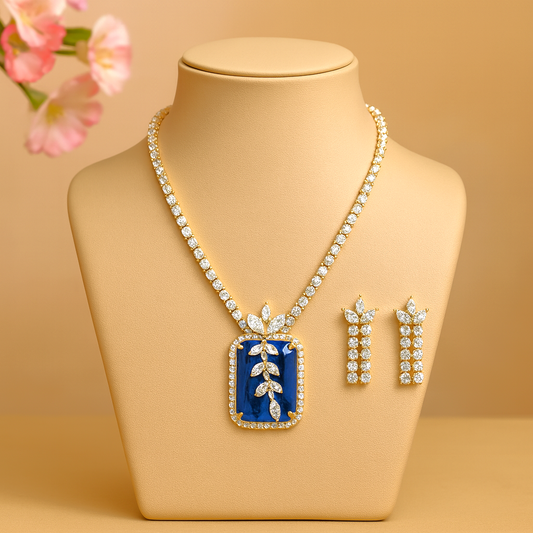 Dynasty Charm AD Set Blue - Premium AD (American Diamond) Necklace Set