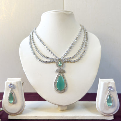 Empress Royale AD Set Cyan - Premium AD (American Diamond) Necklace Set