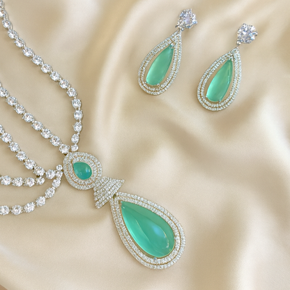 Empress Royale AD Set Cyan - Premium AD (American Diamond) Necklace Set