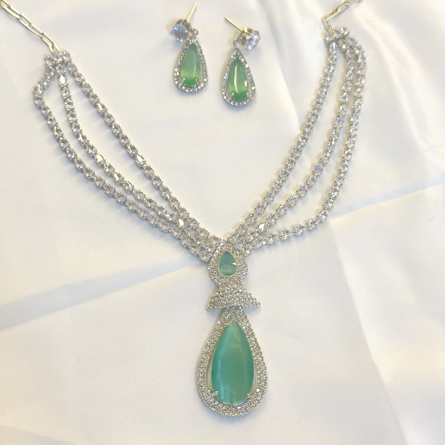 Empress Royale AD Set Cyan - Premium AD (American Diamond) Necklace Set