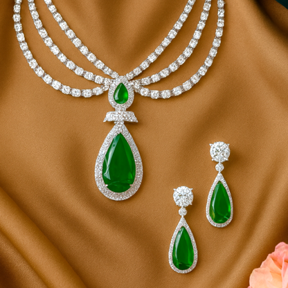 Empress Royale AD Set Green - Premium AD (American Diamond) Necklace Set