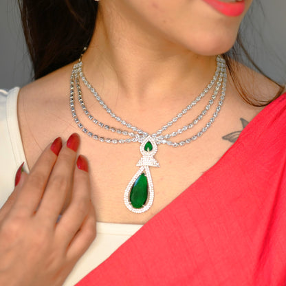 Empress Royale AD Set Green - Premium AD (American Diamond) Necklace Set