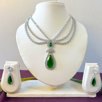 Empress Royale AD Set Green - Premium AD (American Diamond) Necklace Set