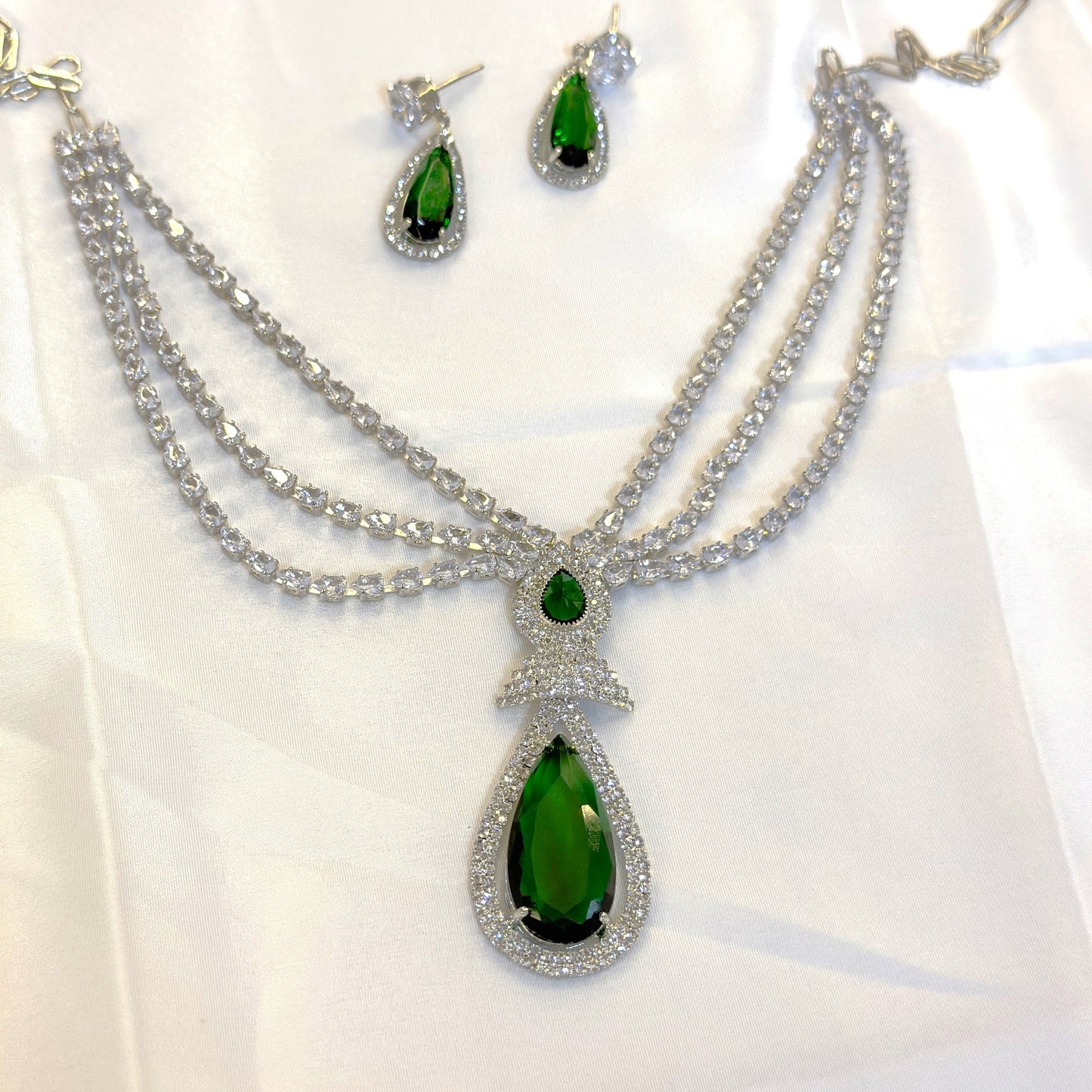 Empress Royale AD Set Green - Premium AD (American Diamond) Necklace Set