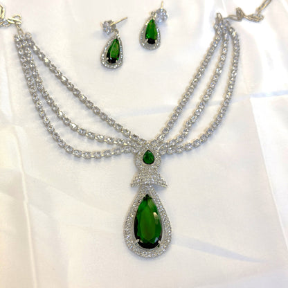 Empress Royale AD Set Green - Premium AD (American Diamond) Necklace Set