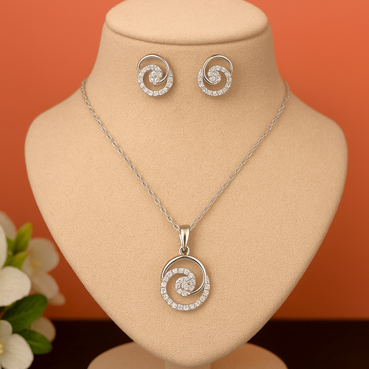 Starlight Spiral AD Pendant Set - Premium AD (American Diamond) Pendant Set