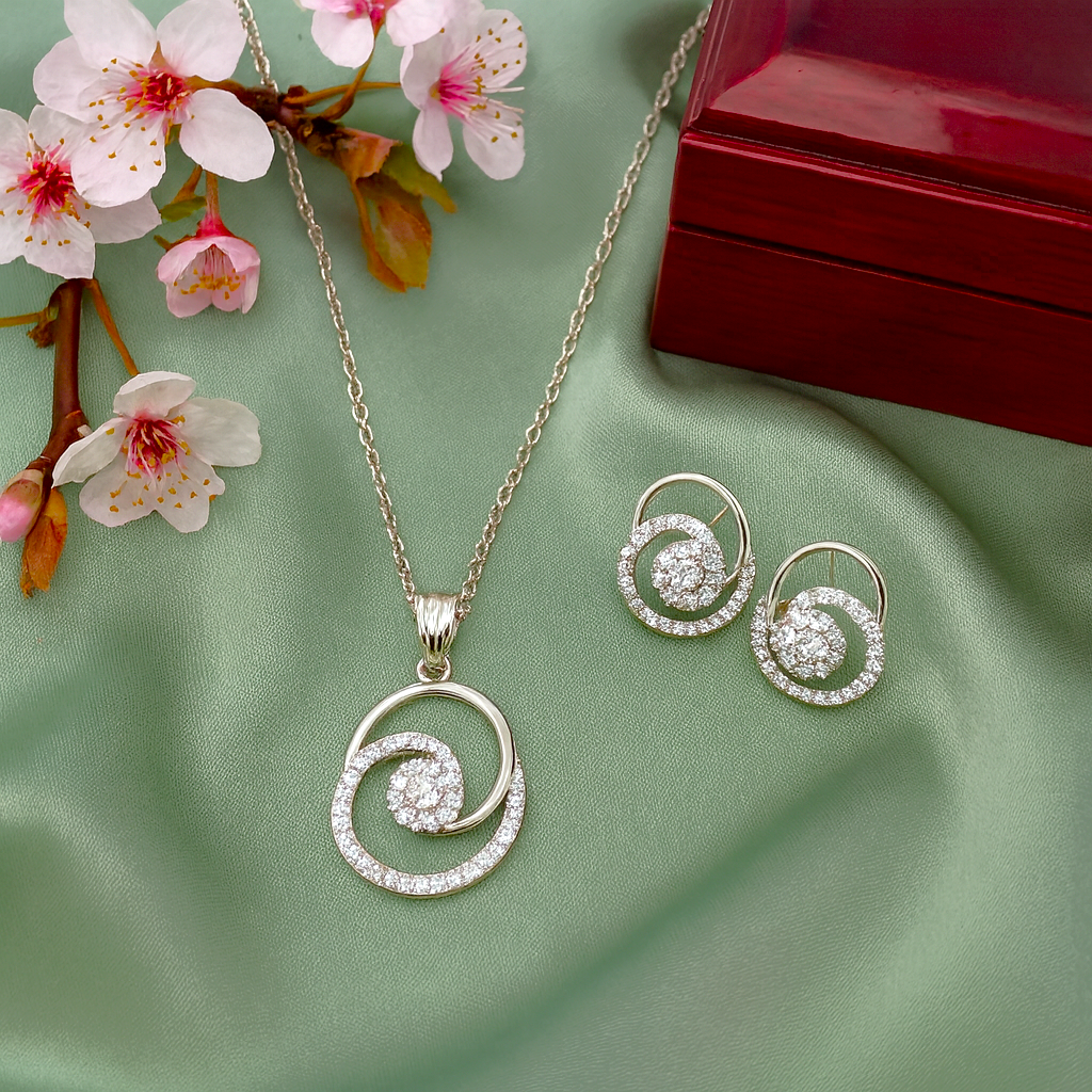 Starlight Spiral AD Pendant Set - Premium AD (American Diamond) Pendant Set